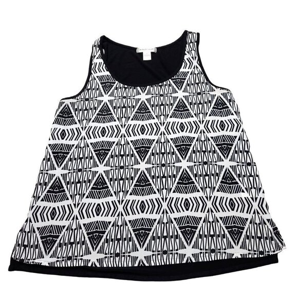 August Silk Women's Black & White Mixed Media Boho Aztec Print Sleeveless Top - Picture 1 of 6
